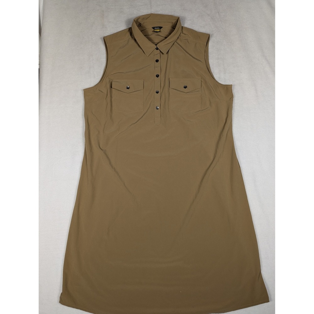 Eddie Bauer Womens TXL Tan Sleeveless Button Up Travex Hiking Shift Dress Khaki - Picture 2 of 6
